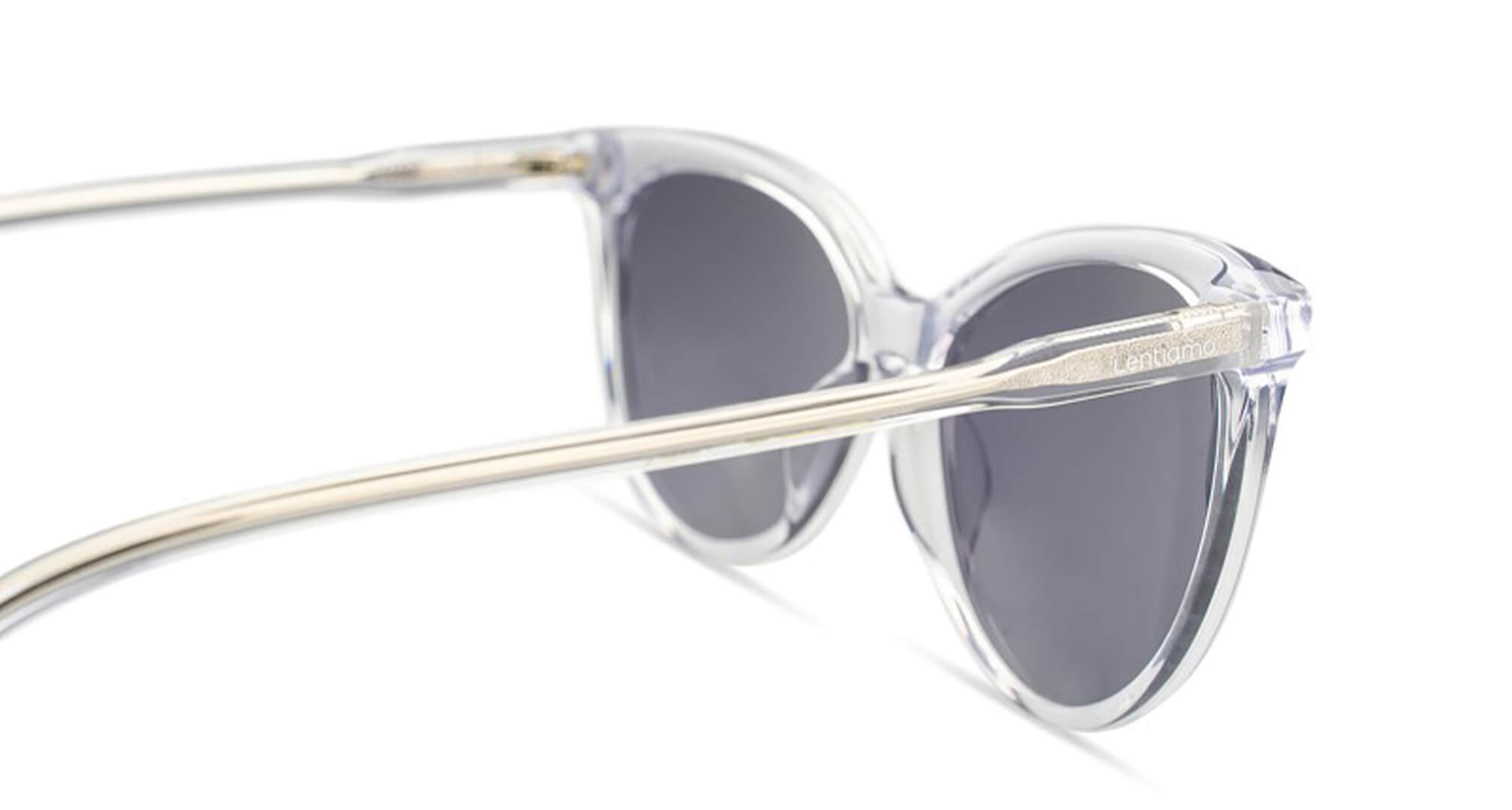 close up image of clear lentiamo acetate glasses frames