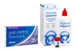 Air Optix Plus Hydraglyde Multifocal (6 lentile) + Oxynate Peroxide 380 ml cu suport