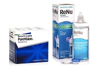 PureVision (6 lentile) + ReNu MultiPlus 360 ml cu suport, pachet avantaj cu discount