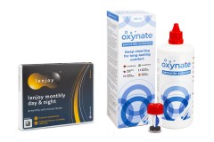 Lenjoy Monthly Day & Night (3 lentile) + Oxynate Peroxide 380 ml cu suport